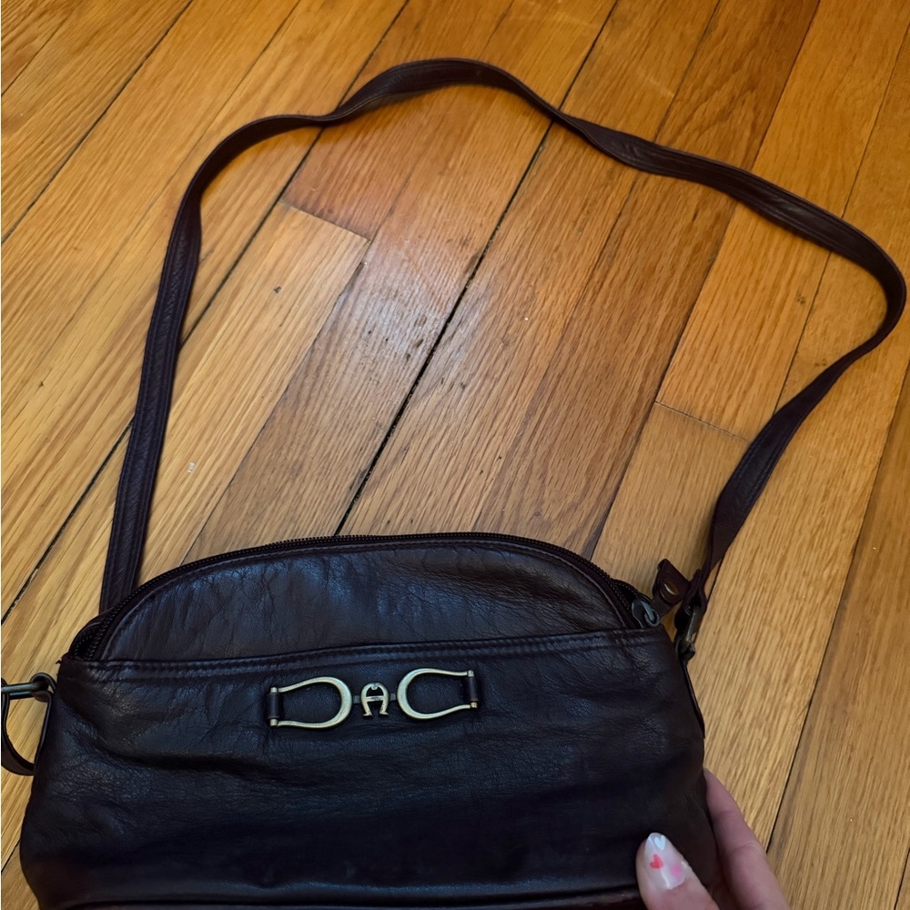 Etienne Aigner Dark Brown Leather Crossbody Bag